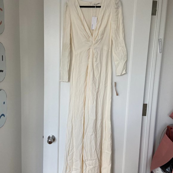Reformation Gatsby Maxi Dress Ivory Sz 6 Thigh-high Slit Full Length Deep V-Neck - Picture 7 of 12